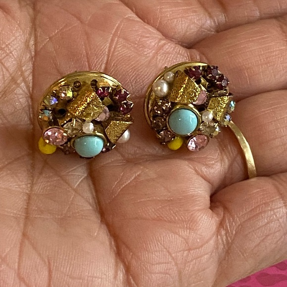 Betsey Johnson Gold Bows and Colorful Gem Cluster Festive Earrings - Picture 5 of 8